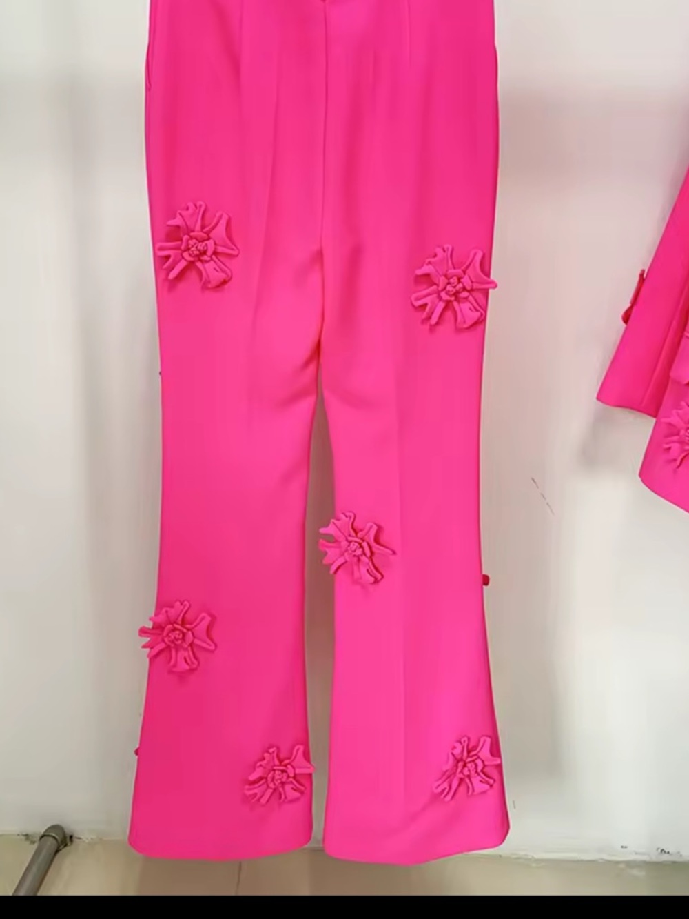 Floral Appliqué Wide-Leg Pants in Hot Pink - Picture 3 of 7